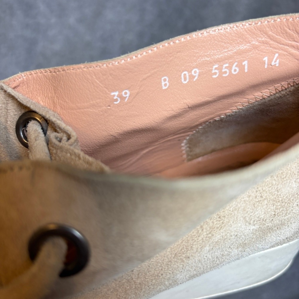Robert Clergerie Nadine Beige Suede Perforated Lace Up Wedge Bootie Women 8.5 US - Picture 7 of 8
